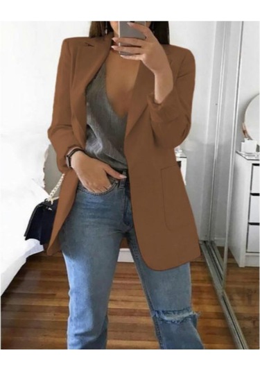 Kadın Moda Ceket Orta-uzun Kollu Tek Göğüslü Günlük Sıcak Ceket Kahverengi