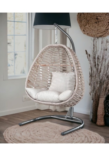 Tu Tienda Armut Salıncak Tek Kişilik Makrome Ip Örgü Bahçe Balkon Ev Salıncağı,krem Krem