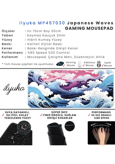 İlyuka Mousepad 70x30cm Büyük Boy Xl Mp457030 Japanese Waves