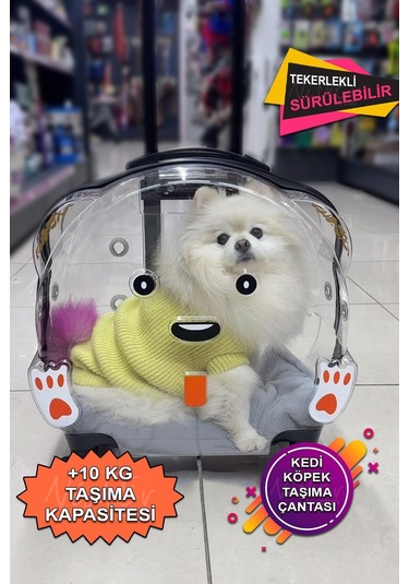 Nishev.com Evini Sev Sürülebilir Şeffaf Tekerlekli Kedi Köpek Hayvan Taşıma Çantası