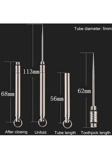Titanyum Alaşımlı Entegre Kürdan Tutucu Taşınabilir Tek Kullanımlık Kürdanlar Gri