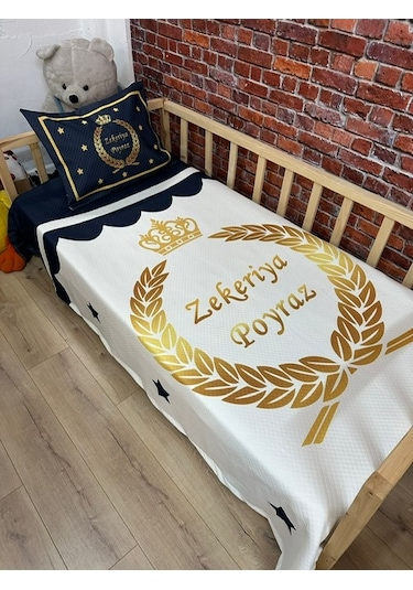 İsimli Kral Taç Model Dijital Baskı Kapitone Pike Takımı