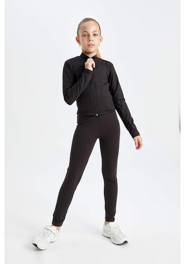 Defacto Kız Çocuk Basic Düz Fermuarlı Cepli Dik Yaka Siyah Hırka D2758A824AUBK81 Siyah
