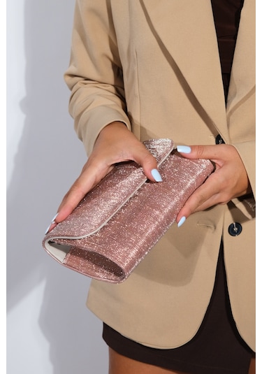 Ago Rose Çizgili Kadın Abiye Çanta Çok Renkli