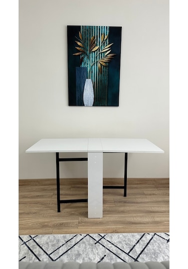 Modern Style Home Pratik Katlanır Taşınabilir 4-6 Kişilik Yemek Masası Beyaz
