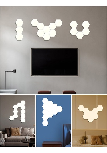 Geeksen Duvar Lambası Yaratıcı Gece Lambası Led Yatak Odası Dekoratif Altıgen Modül Petek Modelleme Lambası Başucu Arka Plan Işıkları Çok Renkli