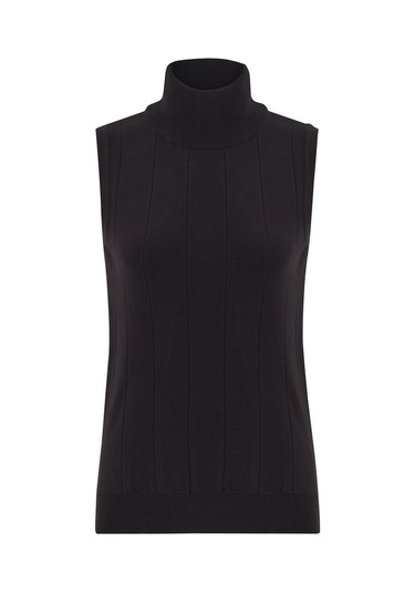 Peraluna Kadın Balıkçı Yaka Dar Kalıp Kolsuz Bluz Siyah-Siyah