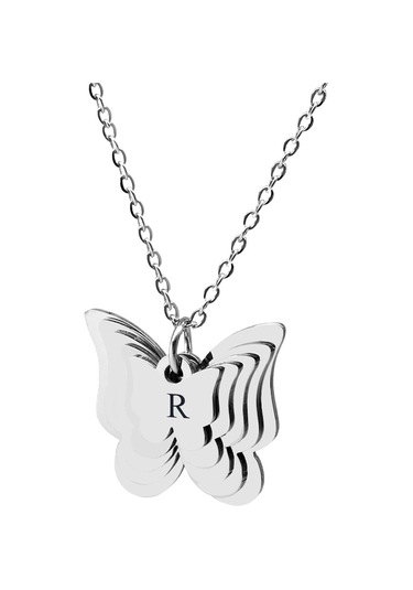 Silver Renk Kelebek Tasarım Aile Temalı En Fazla 5 Plaka - 5 İsim Kişiye Özel Çelik Kadın Kolye Gümüş