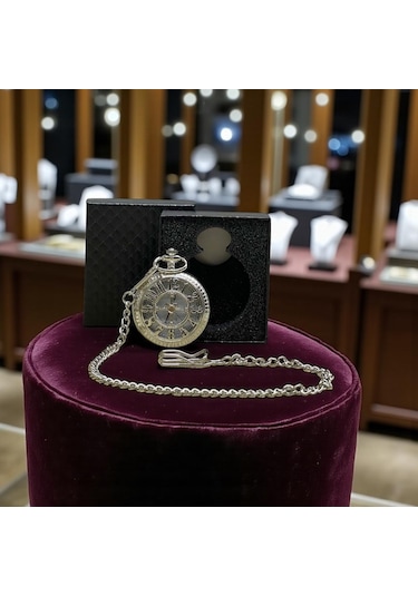 Kişiye Özel Kutulu Sayı Kabartmalı Gümüş Köstekli Saat