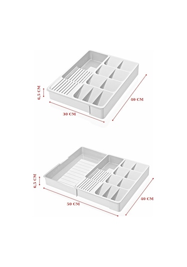 Nandy Home Maxi Ayarlanabilir Kayar Kızaklı Çekmece Içi Bıçaklık & Kaşıklık Beyaz