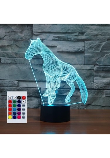 Szypzstore Çocuklar Için Gece Lambası 3d At Led Lamba Uzaktan Kumandalı 16 Renk Değiştirme Noel Doğum Günü Hediyesi Çocuk Için Ify6wv Siyah
