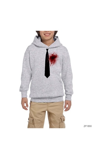 Dexter Blood Tie Gri Çocuk Kapşonlu Sweatshirt Gri