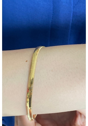 Zümrüt Sarraf 14 Ayar Yeşil Altın Kadın Tondo Ezme Zincir Bilekli Sarı Altın