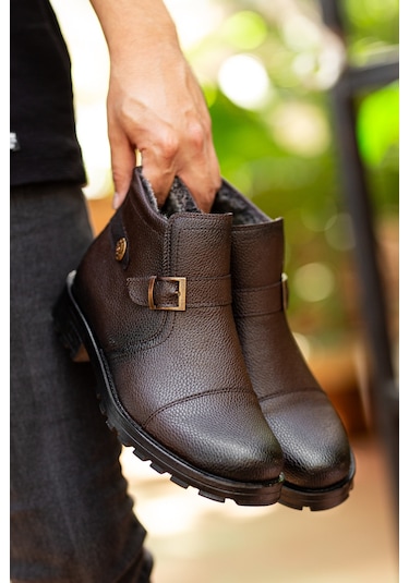 Garantili D1324 Soğuk Geçirmez Erkek Bot Kahverengi