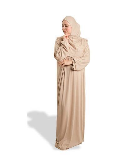 Tek Parça Namaz Elbisesi Viskon Düz 2503 12 Bej