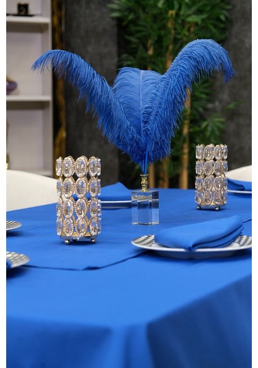 Dream 8 Parça Masa Örtüsü Seti Çeyiz Seti Salon Masa Örtüsü, Runner, 6'lı Peçete Mavi