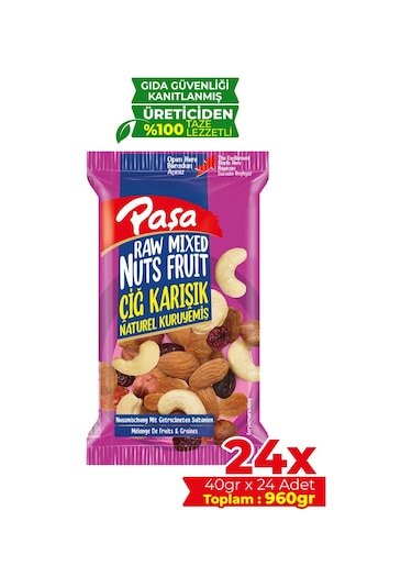 Paşa Kuruyemiş Çiğ Karışık Naturel Kuruyemiş 24 x 40 G