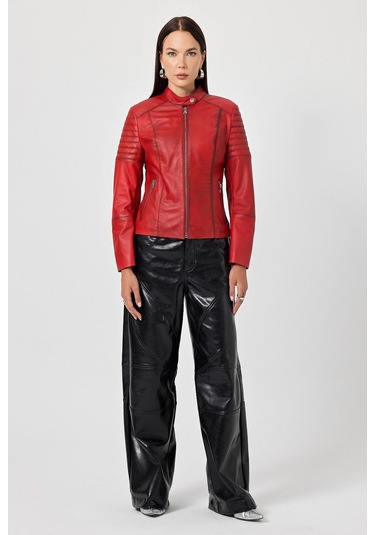 Eugenia Kırmızı Kadın Deri Mont 001