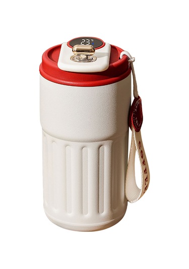 Youtek Akıllı Sıcaklık Ölçer 316 Çelik Termos Bardak, 6-12 Saat Isı Saklama, 450ml, Ev Ofis Dışarı Kullanım, Portatif, Buhar Beyaz Kırmızı