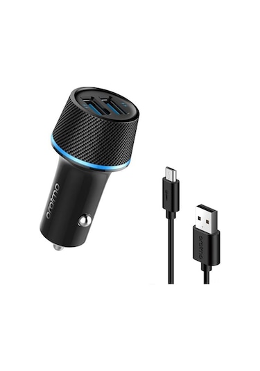 Teltree 2 Usb Çift Portlu Araç Şarj Cihazı, 5v/2.1a Hızlı Şarj, 120cm Kablolu, Siyah, Led Işık, Güvenlik Koruma