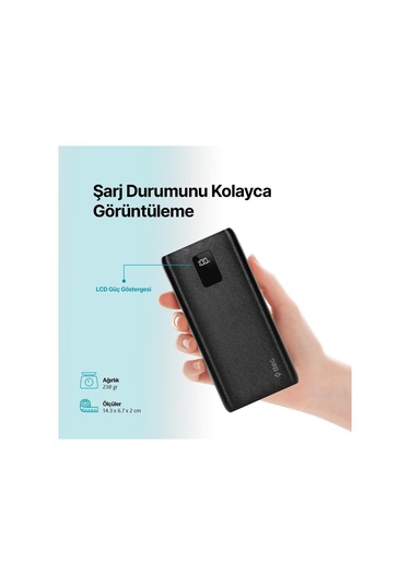 Ttec Powerslim Trio LCD 10.000 MAh PD 22.5 W Dahili Kablolu Taşınabilir Powerbank