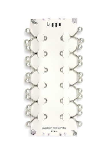 Eşarp Şal Klipsi Beyaz 12 Adet İnci Model Klips - Kadın Tesettür Aksesuar İğne Beyaz