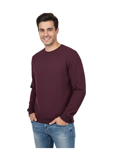 Raymons Erkek Sıfır Yaka Petek Doku Regular Fit Sweatshirt Bgl-st04950 Bordo