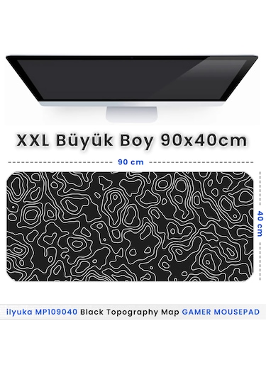 90x40cm Black Topography Map Xxl Büyük Boy Gaming Oyuncu Mousepad