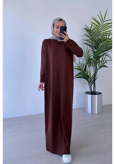 Merserize Elbise - Kahverengi Kahverengi