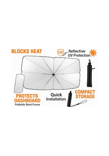 Katlanabilir Şemsiye Tipi Güneşlik 140x80 Cm Uv Koruma Isı Yalıtımı Kolay Kurulum