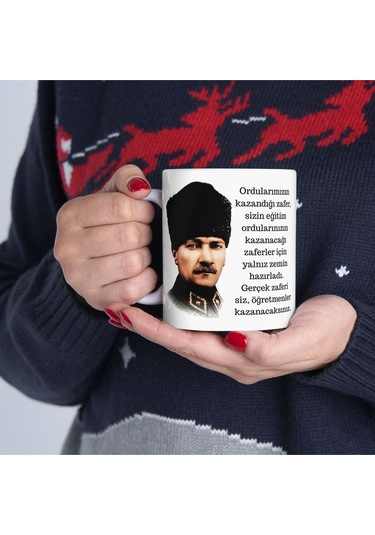 Atatürk Kalpaklı Ordular Yazılı Baskılı Öğretmenler Günü Hediyesi Beyaz