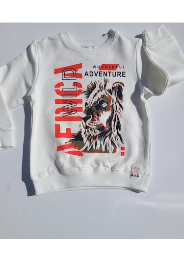 Nk Kids Erkek Çocuk Pamuklu Aslan Baskılı Sweatshirt-11226-krem Krem