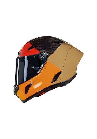 Nolan X804 Rs Blocco Karbon Kapalı Kask Gümüş Camlı 349 Turuncu - Siyah