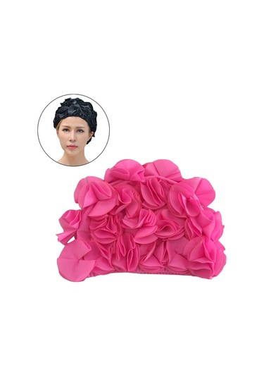 Suntek Yüzme Şapkası Çiçekli Yapraklar Trendy Plaj Pembe