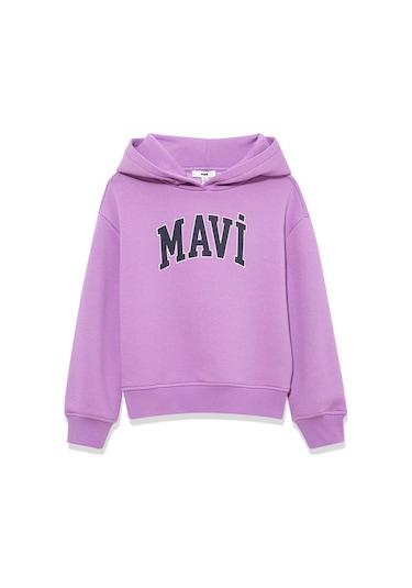 Mavi - Mavi Logo Baskılı Kapüşonlu Mor Sweatshirt 7610035-70586 Mor