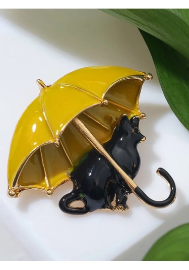 Queen Fair Şemsiyelerin Altında Broş "kedi", Siyah-sarı Altın Kaplama 170211371 Gri