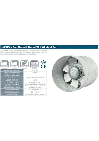 Kayıtes AXIS 250 Yuvarlak Kanal Tipi Aksiyel Fan 1500 M³/H