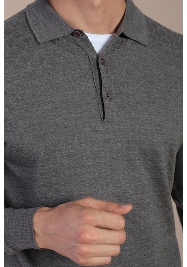 Ferraro Polo Yaka Superfine Yün Kazak - Antrasit Antrasit