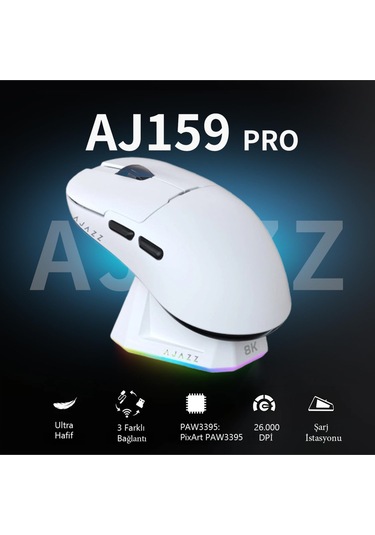 Aj159 Pro Kablosuz 3 Modlu 8.000 Hz-26.000dpı Oyuncu Mouse Paw3395 Sensör Rgb Şarj Istasyonu Diğer