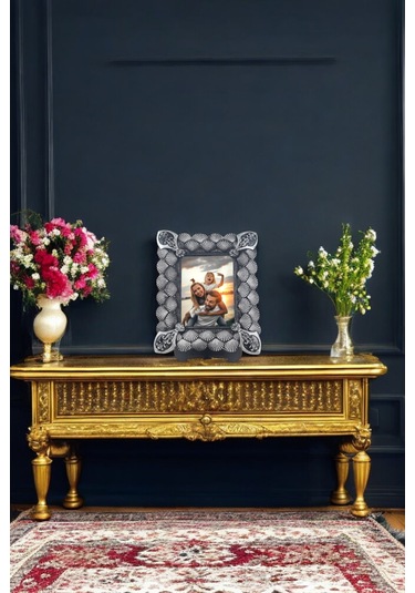 Deniz Kabuğu Desenli Polyester Fotoğraf Çerçevesi - Gümüş