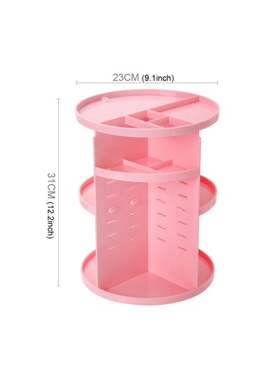 Sones 360 Derece Dönebilen Fonksiyonel Kozmetik Kabı Makyaj Düzenleyici Çevre Dostu Saklama Kutusu, Boyut: 23 X 31 Cm Pembe