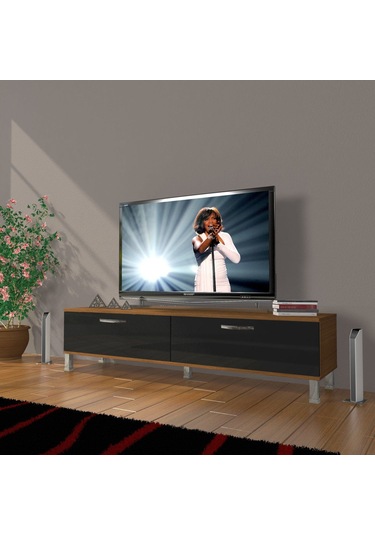Decoraktiv Eko 140 Mdf Std Krom Ayaklı Tv Ünitesi Tv Sehpası - Ceviz - Siyah Ceviz - Siyah