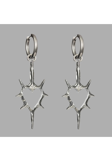 Conventions1 Diken Çivili Kalp Küpe Goth Çapraz Küpe Kadınlar Gümüş - Beyaz