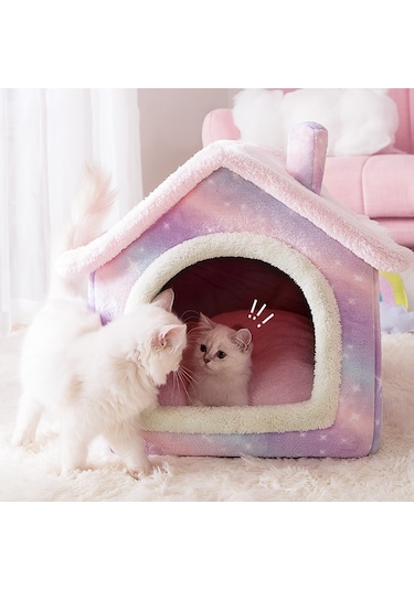 Sunskyy Sunskyy Ev Tipi Evrensel Çıkarılabilir Ve Yıkanabilir Pet Köpek Kedi Yatağı Pet Malzemeleri, Boyut: S Pembe Yıldızlı Gökyüzü + Battaniye Diğer