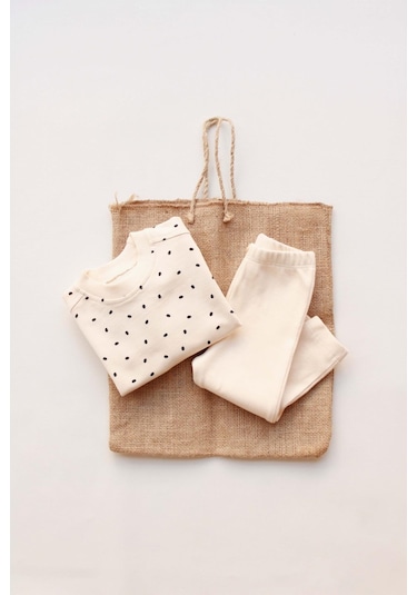 Siyah Puantiyeli Bebek Alt Üst Takım Krem