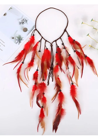 Fashion Jewelry Bohostil Tika Tüyü Saç Aksesuarı 454151998 Kırmızı