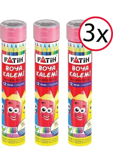 Fatih Tüp Kuru Boya Kalemi 12 Renk 3 Adet Çok Renkli