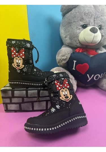 Lepetit Çocuk Kar Botu Kar Desenli Fermuarlı Kürklü Zincirli Kaymaz Taban 35-45 Mınnıe Mouse Çok Renkli