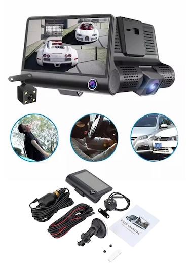1080p Full Hd Araç Içi Kamera Ön Arka Ve Iç Kayıt 3 Kamera Gece Görüşlü G Sensör Geniş Açı