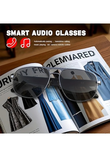 Honeybeeshop Kablosuz Akıllı Sesli Gözlük Altın Çerçeve Koyu Kahverengi Lens Hd Ses Otomatik Çağrı Cevaplama Uzun Pil Ömrü